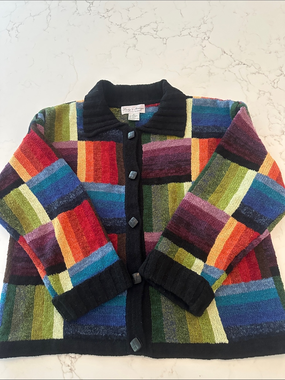 Lady's Image Multicolor Patchwork Button-Up Cardigan